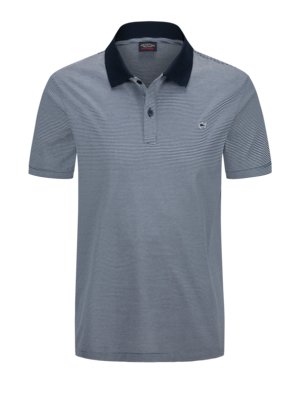 Polo shirt with striped pattern and logo patch