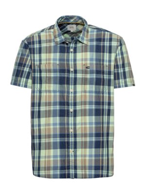 Short-sleeved shirt with glen check pattern, indigo dyed 