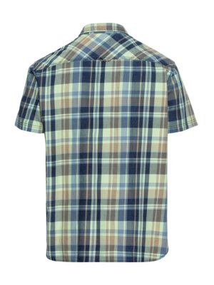 Košile-s-krátkým-rukávem-s-glenčekovým-vzorem,-indigo-dyed-(barvená-indigem)-