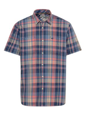 Short-sleeved-shirt-with-glen-check-pattern,-indigo-dyed-