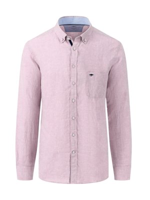 Linen shirt with breast pocket and button-down collar 