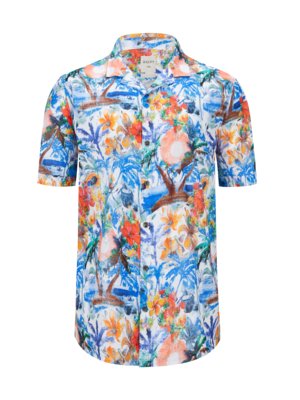Short-sleeved shirt with resort collar and Hawaii print, Regular Fit