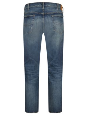 Jeans im Used-Look mit Kontrastnähten, Slim Straight