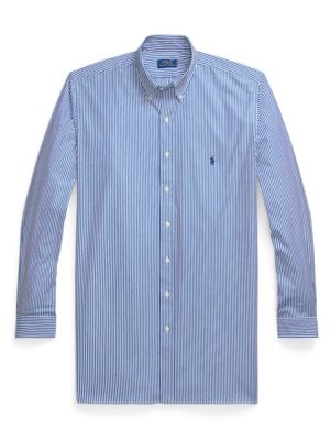 Stretch shirt with stripes and small polo rider embroidery 