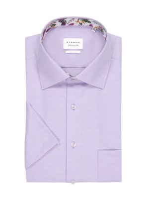 Short-sleeved shirt with fine pattern and floral trim, comfort fit