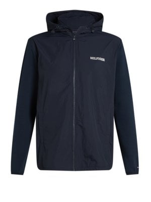 Lightweight windbreaker jacket in mixed material with hood