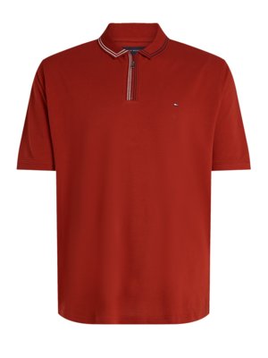 Textured polo shirt with zip and label stripes