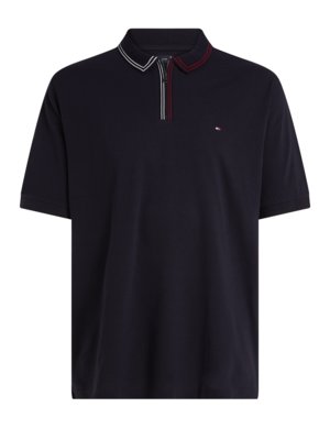 Textured polo shirt with zip and label stripes