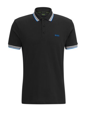 Piqué-Poloshirt mit Streifenakzenten und Logo-Stickerei, Regular Fit