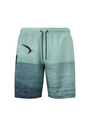 Swimming trunks with cliff diver print