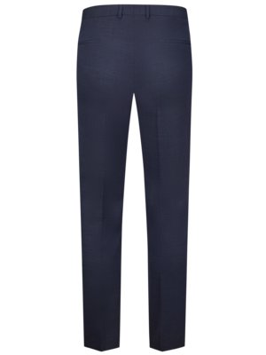Rear view of a pair of navy blue dress pants. The pants have a standard waistline, belt loops, and a pocket on the back. The legs are straight and slightly tapered.