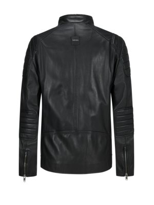 Lined leather jacket in biker style