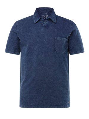 Polo shirt with V-neck in a denim look 