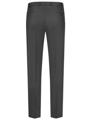 Back view of dark gray, tailored men's trousers. The pants have a waistband with belt loops, a back pocket on each side, and a tailored fit with creases. The fabric appears to be a textured weave.