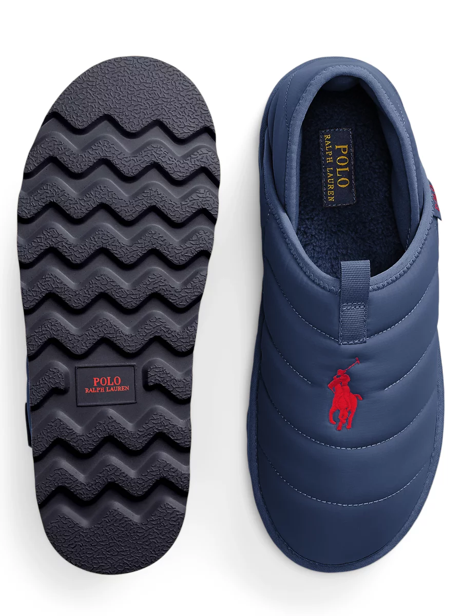 Quilted house slippers with teddy fleece lining and embroidered polo player Polo Ralph Lauren blue HIRMER big tall