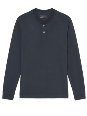 Langarm-Poloshirt mit O-Neck im Rippstrick