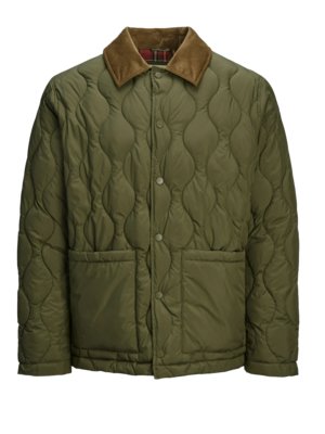 Quilted jacket with corduroy collar and patterned cotton lining