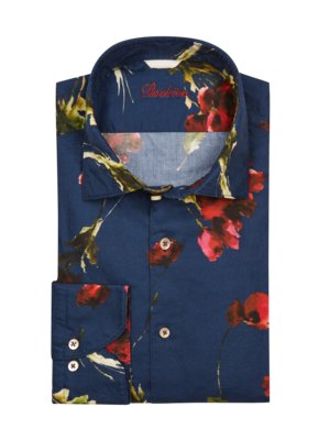 Oxford shirt with floral print in two-fold super cotton, Comfort Fit