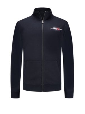 Unifarbene Sweatjacke mit Zip und Logo-Stickerei