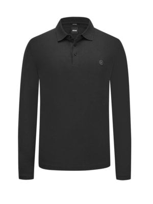 Glattes Langarm-Poloshirt mit Monogramm-Patch