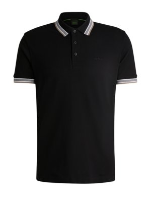 Piqué-Poloshirt mit Streifenakzenten und Logo-Stickerei, Regular Fit