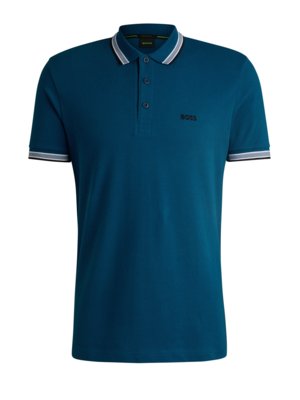 Piqué-Poloshirt mit Streifenakzenten und Logo-Stickerei, Regular Fit