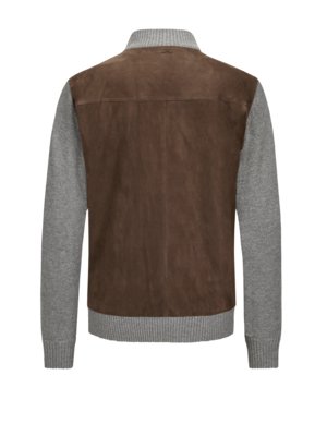 Hybrid blouson in goat suede with knitted sleeves, Riviera series