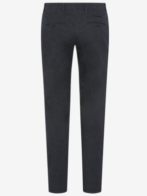 A pair of dark gray dress pants viewed from the back. The pants have two back pockets, a button closure, and a belt loop visible. The pants legs are straight and tapered towards the bottom.
