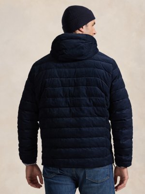 Quilted down jacket in corduroy fabric with removable hood