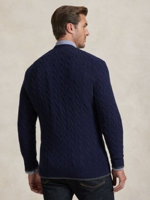 Cardigan with cashmere content and cable knit pattern