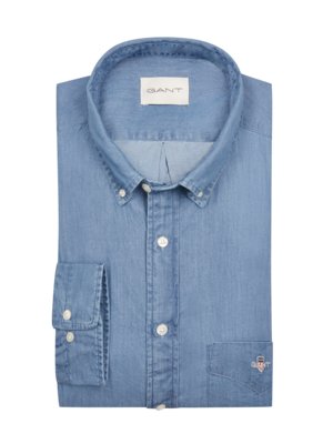 Denim shirt with breast pocket and embroidered logo, Regular Fit