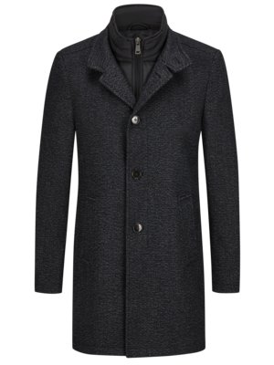 Wool coat with removable quilted yoke