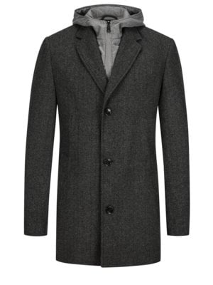 Wool coat with hood and removable yoke