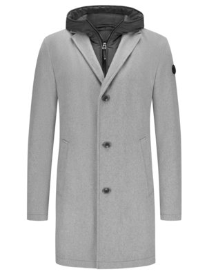 Wool coat with removable hooded yoke