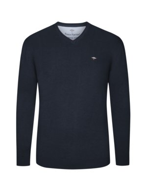 Sweater with V-neck and embroidered logo