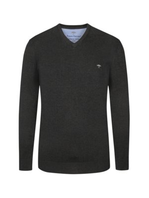 Sweater with V-neck and embroidered logo