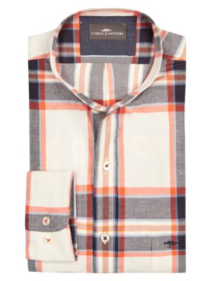 Flannel shirt with standing collar and check pattern