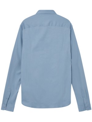 Back view of a light blue button-down shirt. The shirt has long sleeves and a collar. Two buttons are visible on each cuff. There is a vertical seam in the center.