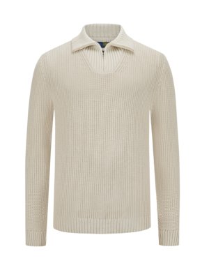 Troyer with tonal half-cardigan knit texture