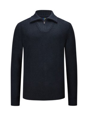 Troyer with tonal half-cardigan knit texture