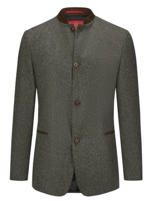 Veste autrichienne Ewald à motif pinpoint et garniture en cuir, Modern Fit