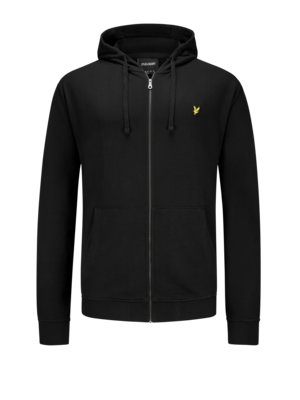 Unifarbener Hoodie mit Zip und Logo-Stickerei