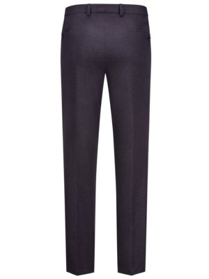 A close-up of the back of dark purple dress pants. The pants have belt loops, pockets, and a button closure. The pants are straight-legged and slightly textured. The background is white.