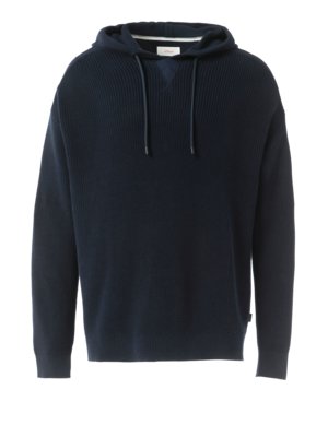 Knit cotton hoodie with elbow patches, extra long