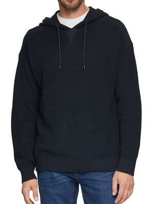 Knit cotton hoodie with elbow patches, extra long