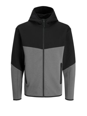 Zweifarbige Sweatjacke mit Kapuze und Zip