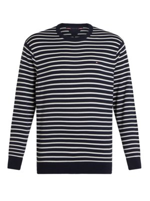 Cotton sweater with stripes and embroidered logo