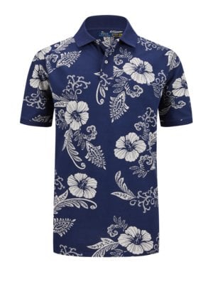 Polo shirt with Hawaiian pattern and embroidered polo rider