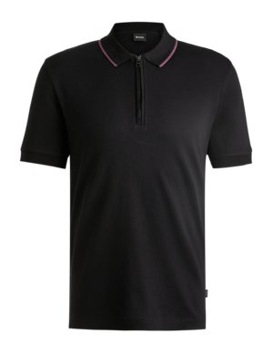 Mesh-Poloshirt mit Zip und Streifenakzenten