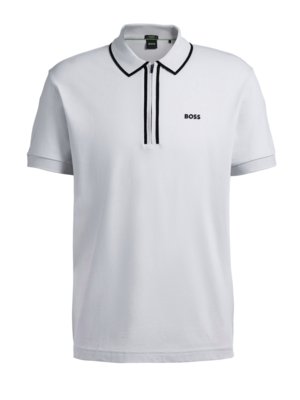 Stretch polo shirt with zip and logo emblem